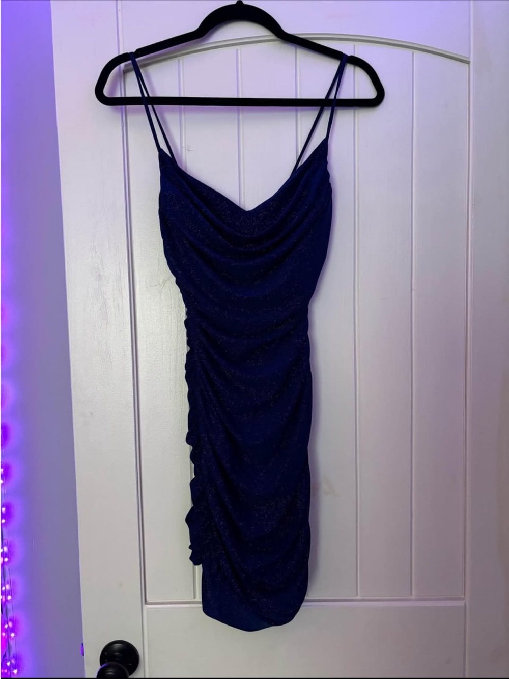 Windsor Navy Sparkle Ruched Midi Slip Dress